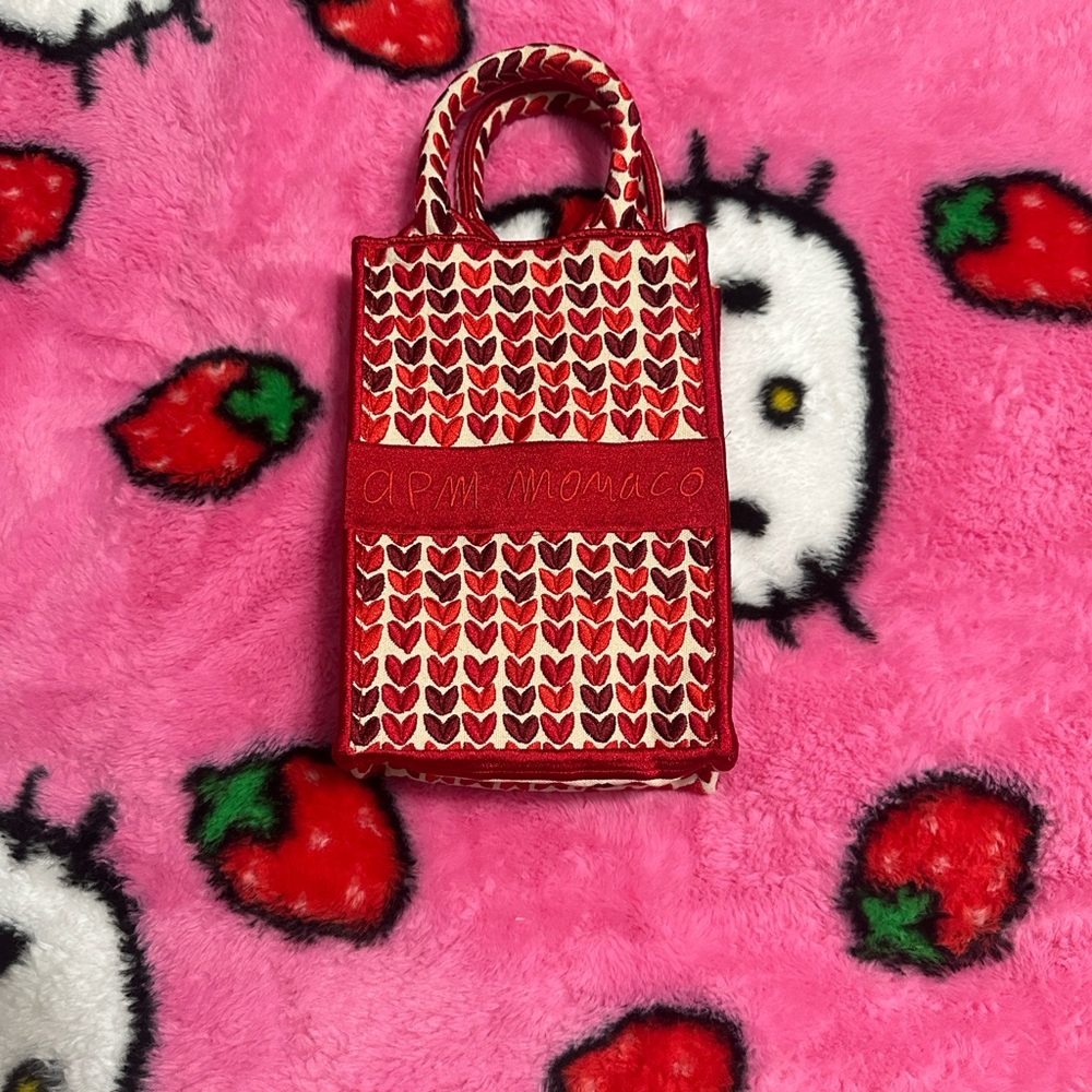 APM Monaco Red Heart Pattern Tote Bag